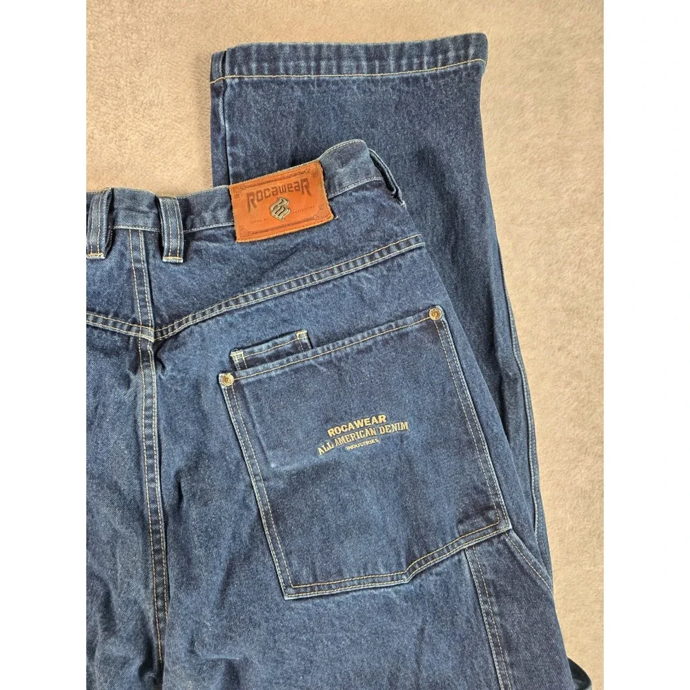 Rocawear Vintage Baggy Y2K Denim Jeans Men's Size 40x32 Logo Wide Leg Grunge
